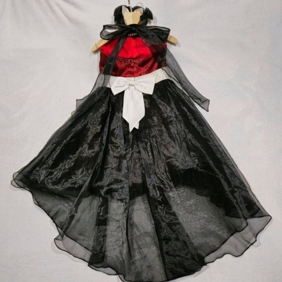 Custom Black & Red Chiffon Dress ✦ Girls 6 ✦ Handmade Roses Sparkle Sash Formal - Picture 5 of 16